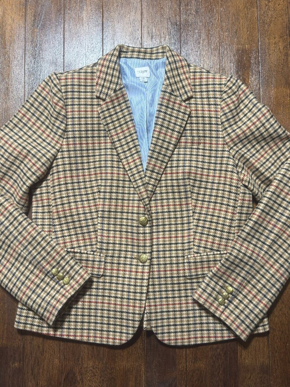J. Crew Schoolboy Blazer Wool Blend Houndstooth Herringbone Womens Size 12